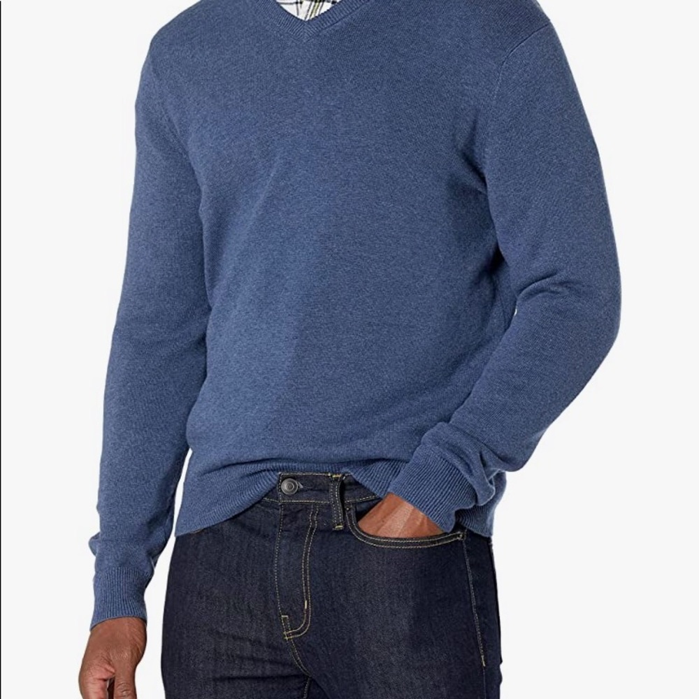 Mens Amazon Essentials Men's V-Neck Sweater Indigo Heather - 2XL